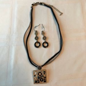 Lia Sophia Black & Gold Necklace/Earrings Set